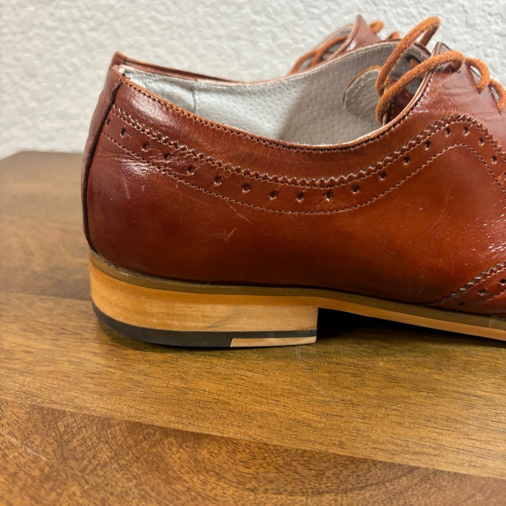 Giovanni Ferrara Leather Wingtip Oxford Dress Shoe  Lace Up Formal Brown size 12 - Picture 2 of 11